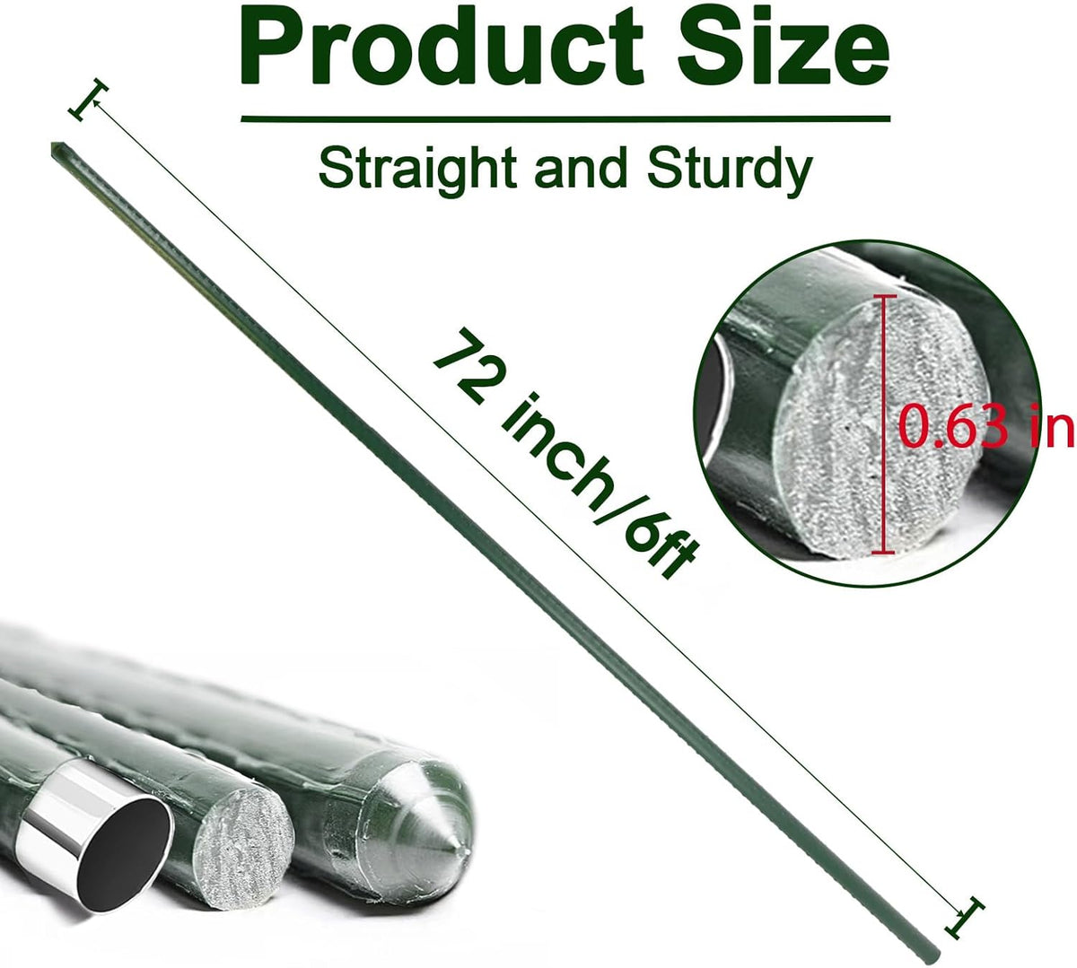 Garden Stakes 6ft, 6Feet Metal Plant Stakes 25 Pack for Gardening and Farm, 72" Plastic Coated Plant Support for Tomato, Cucumber, Bean, Flower, Potted and More Climbing Plants