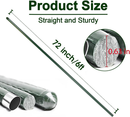 Garden Stakes 6ft, 6Feet Metal Plant Stakes 25 Pack for Gardening and Farm, 72" Plastic Coated Plant Support for Tomato, Cucumber, Bean, Flower, Potted and More Climbing Plants