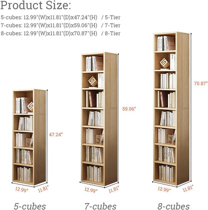 IOTXY Small Narrow Corner Bookcase - 71" Tall Gap Storage Cabinet, Oak