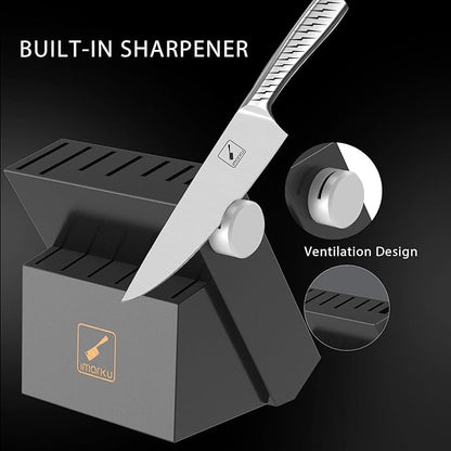 imarku Knife Set, 14PCS Knife Sets for kitchen with block, One-Piece Kitchen Knife Set with Built-in Sharpener, Stainless Steel Chef Knife Set with Lightning Stripes Handle, Dishwasher Safe(Black)