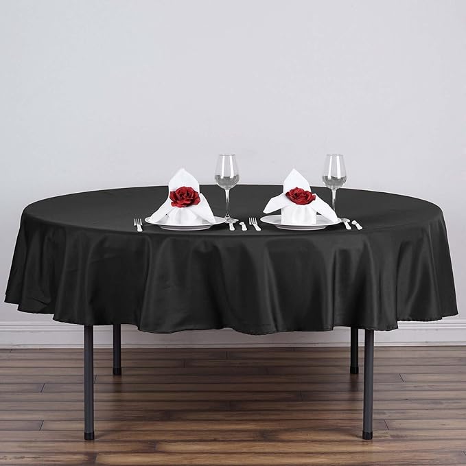 Efavormart Round Tablecloth, 90 Inch Stain & Wrinkle Resistant Washable Table Cloth, Decorative Polyester Fabric Table Cover for Banquet, Wedding, Dining- Black