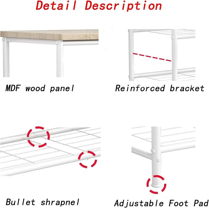 Shoe Rack Organizer 4 Tier for Closet Entryway Free Standing Metal Storage Shoe Shelf with MDF Top Board，White+Oak