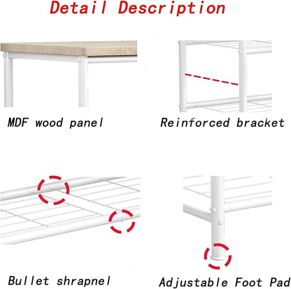 Shoe Rack Organizer 4 Tier for Closet Entryway Free Standing Metal Storage Shoe Shelf with MDF Top Board，White+Oak
