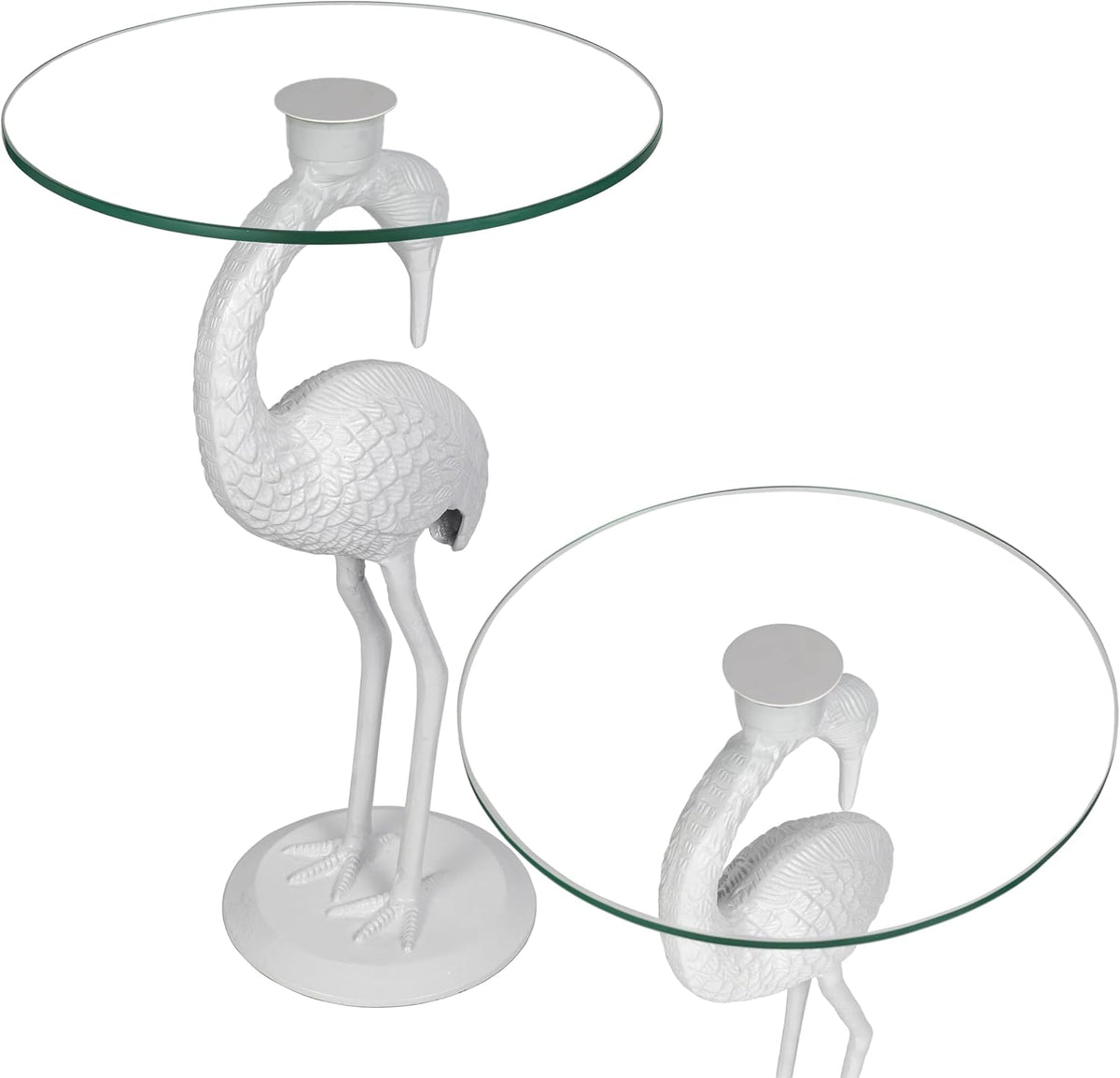 Eyely DNE1006C Maxine 25" Classic Mid-Century Glass Top Flamingo End Table for Living Room, Bedroom, Office, Bathroom, White