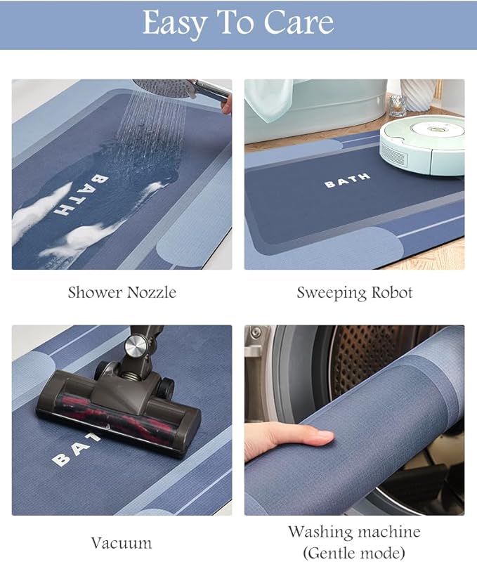 Bath Mat-Bath Mat Rug Non Slip Super Absorbent Stain Resistant Quick Dry Thin Bathroom Rug-Bath Mats for Bathroom Floor Bathtub Vanity-Bathmat Bath Rug Easy Care-17"x35",Navy