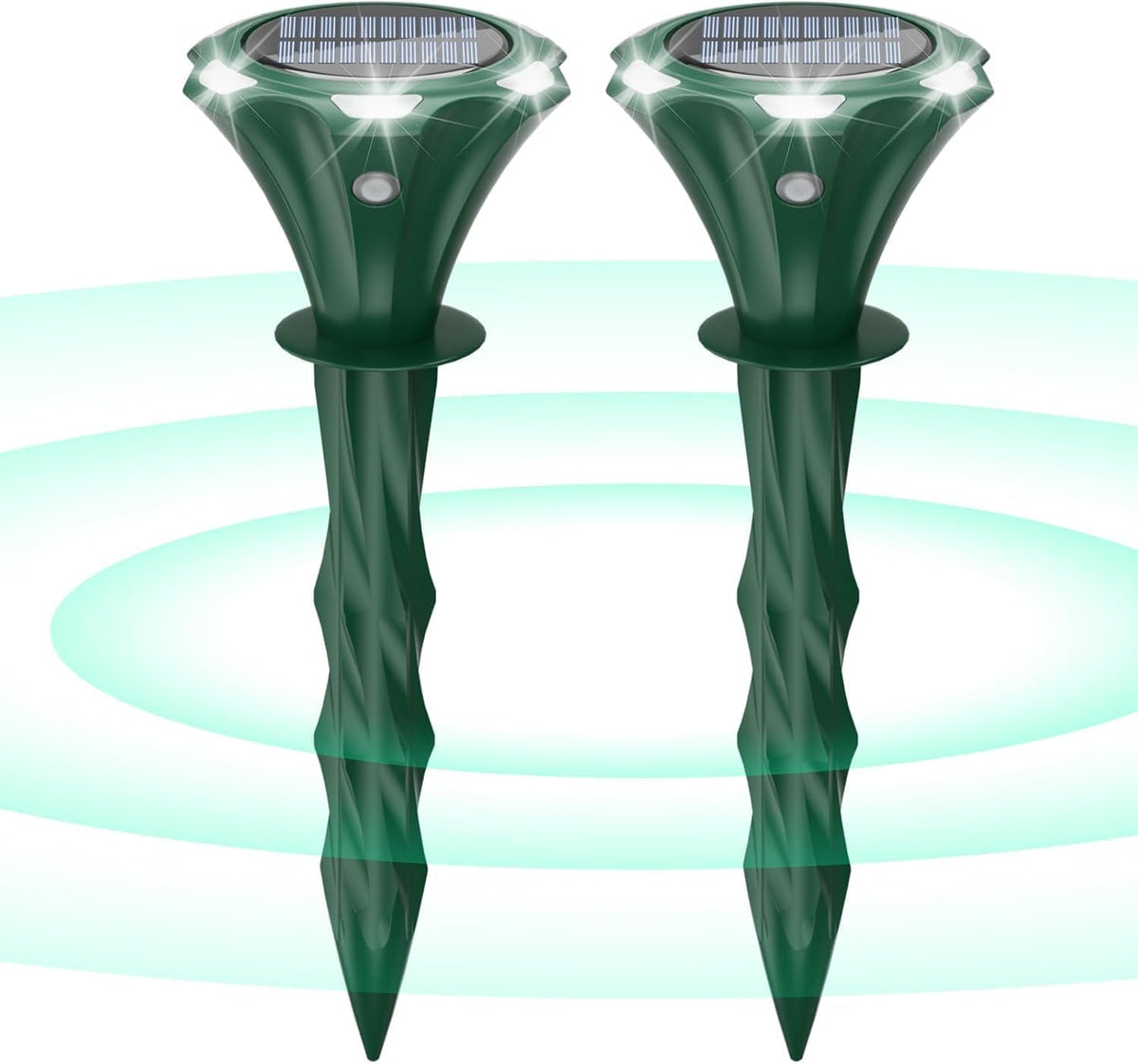 Mole Repellent Solar Powered, 2 Pack Snake Repellent for Yard Waterproof Motion Detection LED Flash Light, Ultrasonic Skunk Repellent Get Rid of Mole, Vole, Rabbit, Gopher, Raccoon, Deer