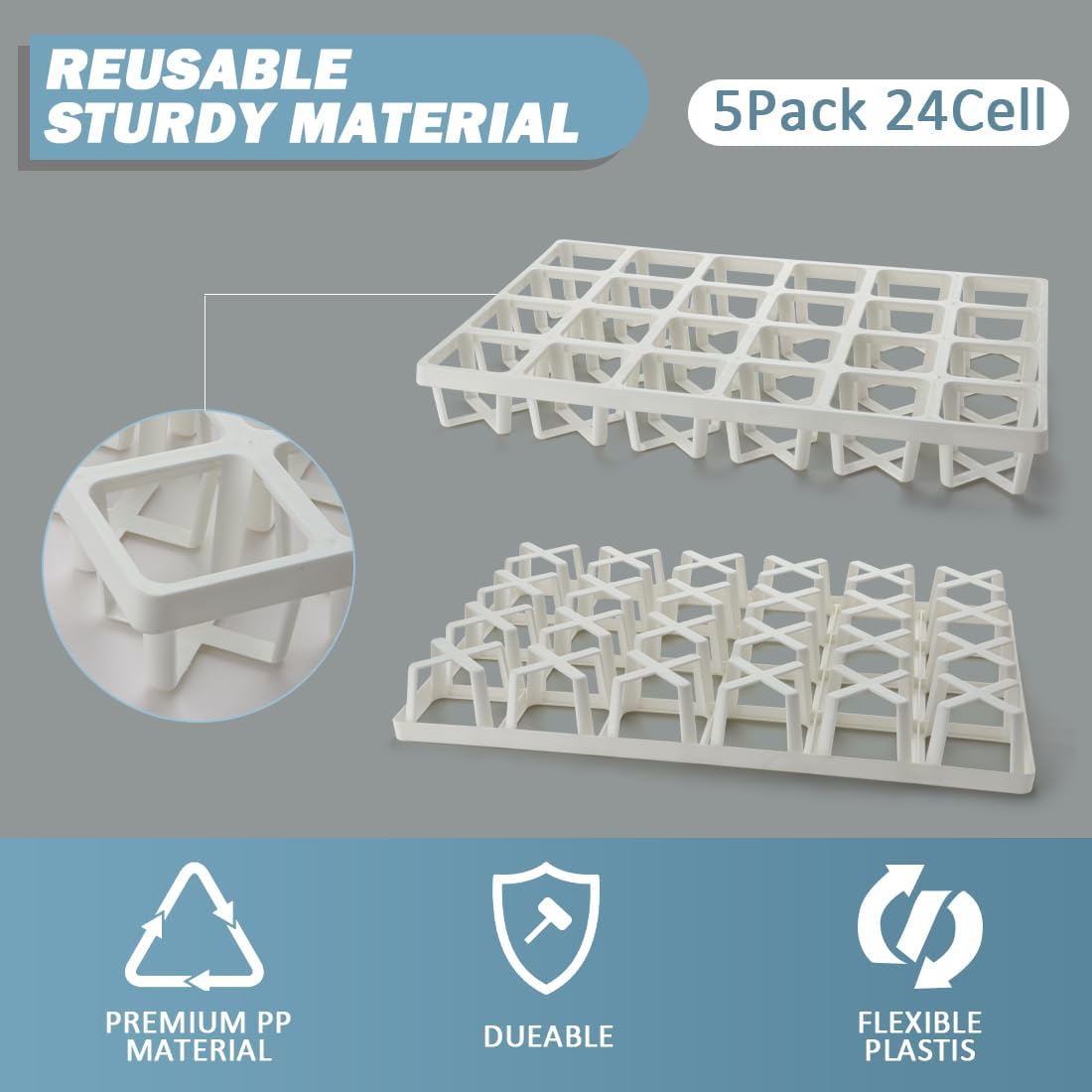 5 Pack Planting Pots Moving Trays for 3 inch(2.7 inch for Exact) Square Nursery Pots, 24 Cell Pots Carrier Holders(White)
