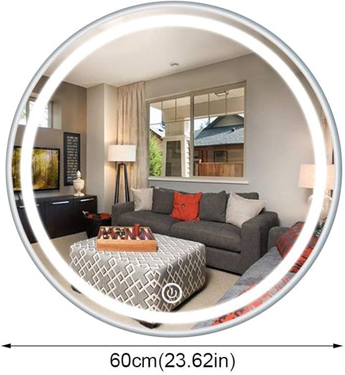 Round Waterproof LED Bathroom Wall Makeup Mirrors with White Light Sensor Touch Control and Demister Pad (Color : with Frame Size : 70cm) (with Frame 60cm)