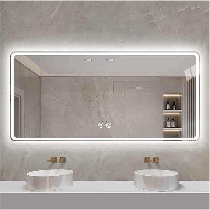 Smart Illuminated LED Bathroom Mirror，Bathroom Mirror with LED Lights，Energy-Saving LED Smart Mirrors，LED Mirror for Bathroom，with Demister Pad and Smart Touch Switch(H50*W70cm/H19.7*W27.6IN)