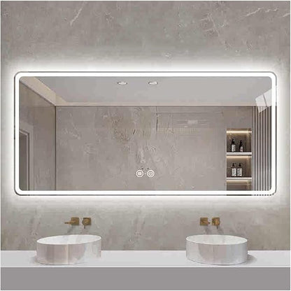 Smart Illuminated LED Bathroom Mirror，Bathroom Mirror with LED Lights，Energy-Saving LED Smart Mirrors，LED Mirror for Bathroom，with Demister Pad and Smart Touch Switch(H70*W80cm/H27.6*W31.5IN)