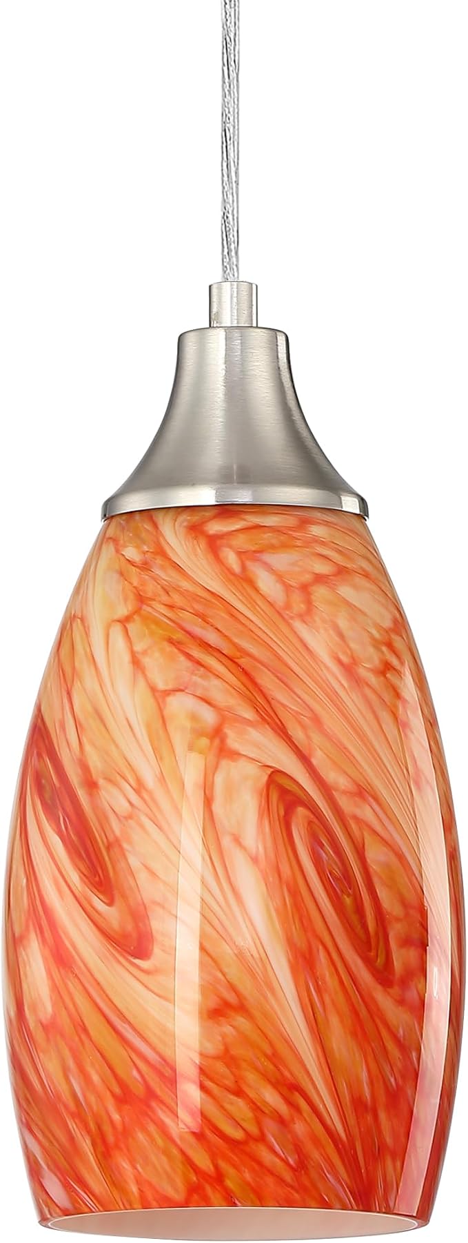 Art Glass Mini Pendant Lights Kitchen Island Marble Glass Pendant Light Shade with Brushed Nickel Finish Ceiling Hanging Lights for Kitchen Over Sink,Dining/Living Room Red Marble-1Pack