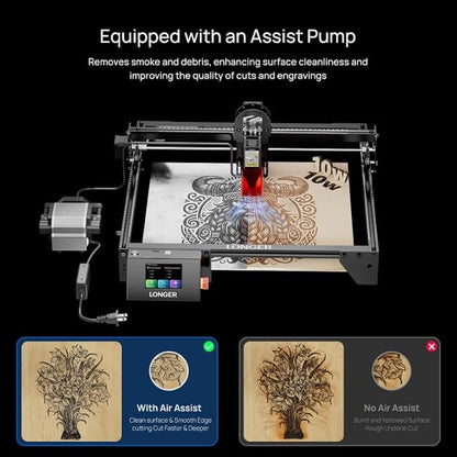 Longer RAY5 10W Laser Engraver with Air Pump, Limit Switch Kit and Y-Axis Extension Kit, Expand Working Area to 33.46" x 15.75", 3.5” Color Touch Screen, DIY Engraver Tool for Metal/Glass/Wood