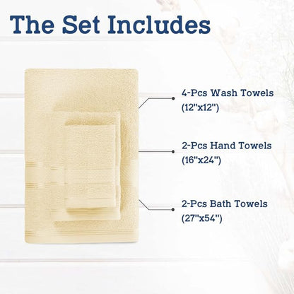 Casa Lino Bath Towel Set of 8 (2 Bath Towels, 4 Wash Cloths & 2 Hand Towels for Bathroom) - 100% Cotton - Highly Absorbent & Quick Dry - Guest Room Essentials for Bathroom Set - (Linen Brown)