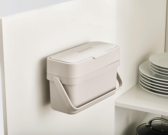 Joseph Joseph Compo 4 Easy-Fill Compost Bin Food Waste Caddy with Adjustable Air Vent, 1 gallon / 4 liters, Stone