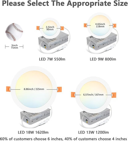 LVWIT 12 Pack LED Recessed Lighting 6 Inch with Junction Box, 5CCT Dimmable Downlight,13W Ultra-Thin Modern Ceiling Light, 2700/3000/3500/4000/5000K Selectable LED Can Lights, Smooth Trim