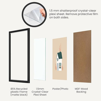 Opposite Wall - 24x36 in - Black Picture Frame - Lightweight, Versatile & Shatterproof - Large Wall Hanging Photo or Poster Frame - Wall Decor for Office, Gallery & Home