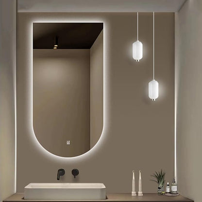 Wall Mirror Arched Bathroom Mirrors, 3-Color Lighted Bathroom Makeup Mounted Mirror, with Demister Pad, Dimming Function for Bathroom Living Room Bedroom Entryway(19.6"x39.3"/50x100cm)