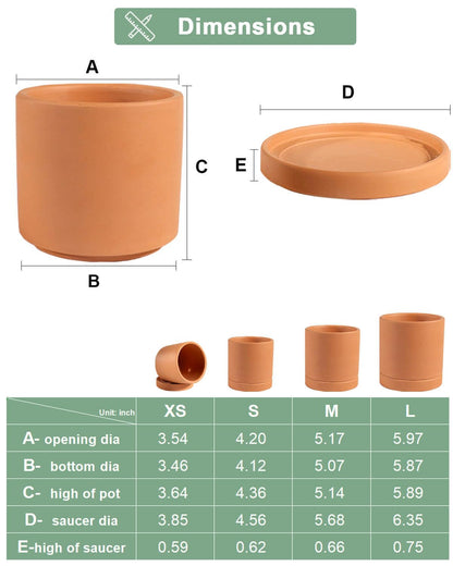 Terracotta Pots with Drainage and Saucers, 3.5/4.2/5.2/6 Inch Clay Planters