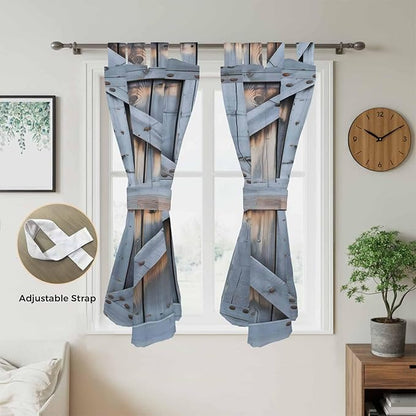 Farmhouse Wood Grain Bathroom Curtains 63 Inch Length, Window Curtains Tab Top, Vintage Country Barn Gate Textured Light Filtering Window Treatments Drapes 52"x63" 2 Panel