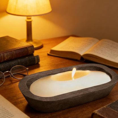 Candle Holder Candle Bowl Creative Handmade Carved Vintage Rustic Storage Tray