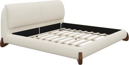 Merax King Chenille Platform Bed with 2 Removable Headboard Pillows, Beige