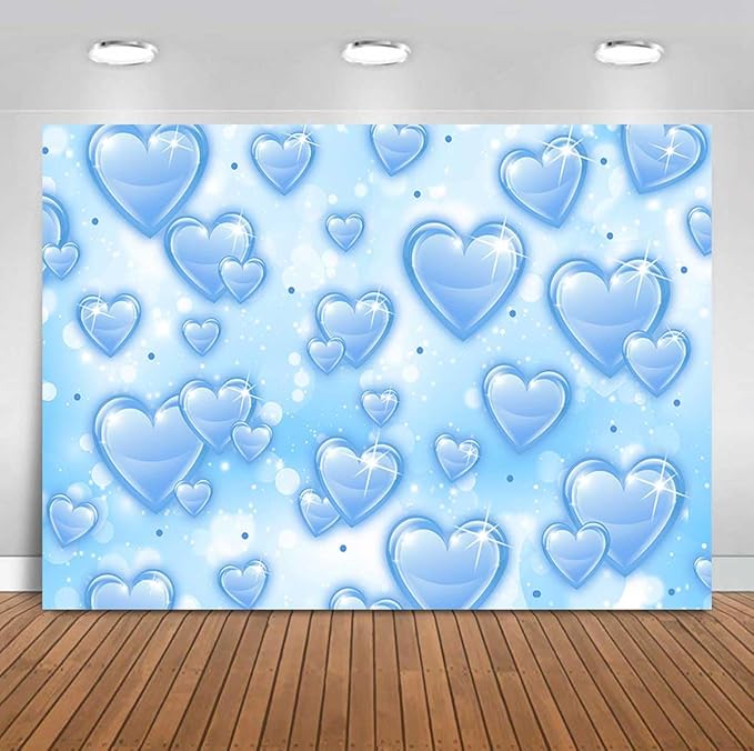 Sensfun 8x6ft Light Blue Heart Backdrop Early 2000s Party Decorations Old School Backdrops Valentines Day 90s Hearts Y2K Birthday Party Banner Newborn Photography Background Selfile Photo Booth Props