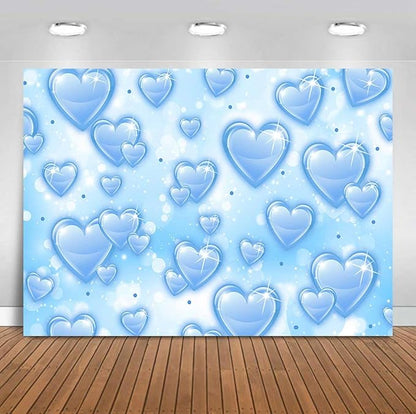 Sensfun 8x6ft Light Blue Heart Backdrop Early 2000s Party Decorations Old School Backdrops Valentines Day 90s Hearts Y2K Birthday Party Banner Newborn Photography Background Selfile Photo Booth Props