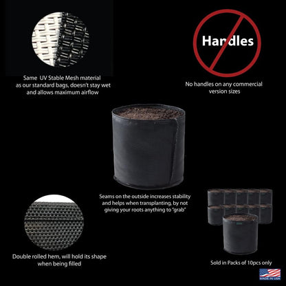 Commercial Grow Bag Pack of 10, Air Pruning Mesh Fabric Plant Containers (10 Gallon, Black)