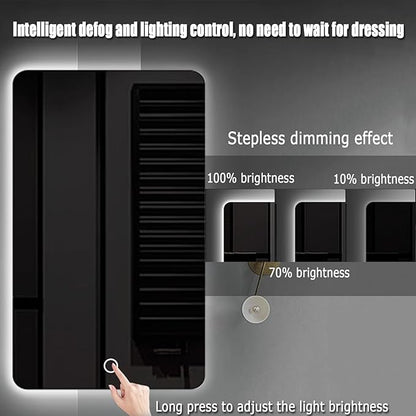 Bathroom Mirror with LED Lights, Backlit Illuminated Bathroom Mirror Wall Mounted Multifunction Vanity Mirror with 3 LED Light Color Dimmable and Demister Pad,(A,H60*W80CM/H23.6*W31.4IN)
