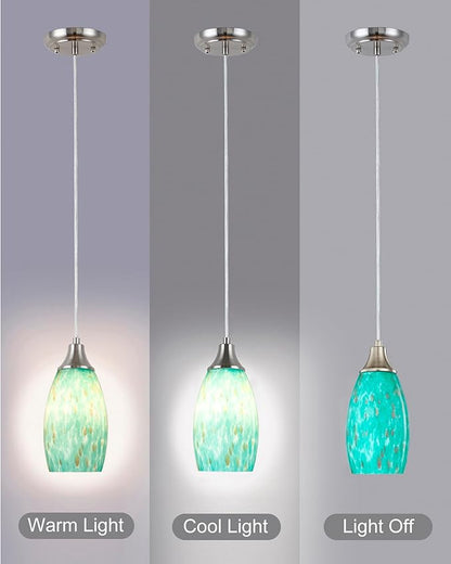 Mini Pendant Lights Kitchen Island Hand Blown Aqua Glass Pendant Light with Brush Nickel Finish Adjustable Cord for Kitchen Over Sink,Hallway,Dining Room,Stairs Way