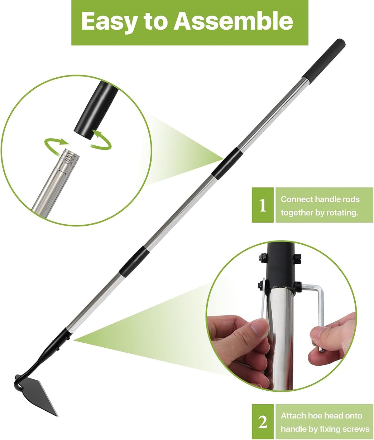 Draw Hoe Garden Tool, Heavy Duty Garden Hoes for Weeding Long Handle, Easy Stand Up Scraping Weeder Tool for Garden, 5.5 FT Adjustable Weed Hoe with 6-inch Wide Welded Blade