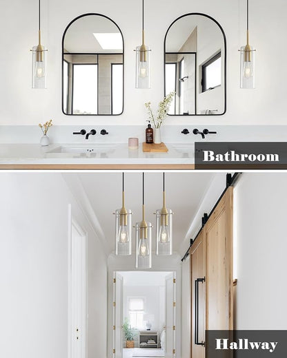 Gold Pendant Lights Kitchen Island 3 Packs, Blown Glass Pendant Light, Modern Glass Kitchen Pendant Light, Hanging Pendant Lights, Island Pendant Lights for Kitchen, Dining Living Bathroom