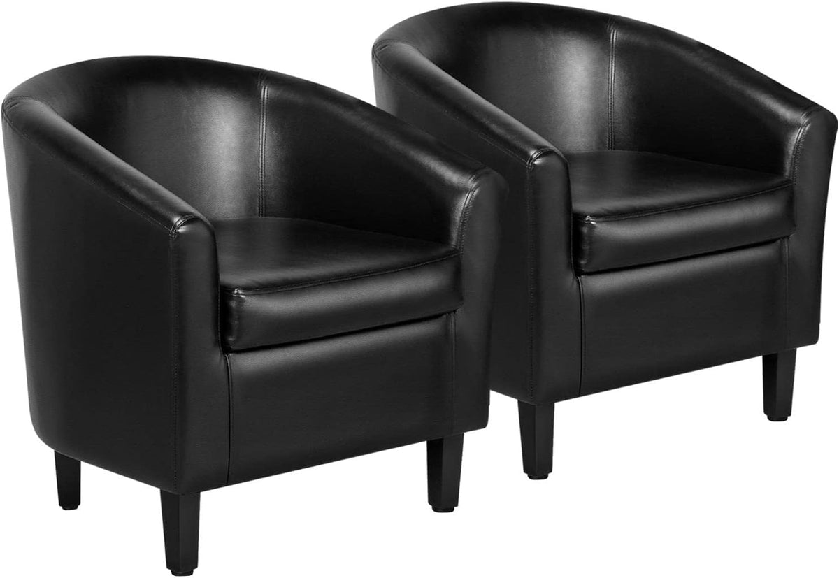 Yaheetech Barrel Chairs Set of 2, Faux Leather Club Armchairs, PU Leather Accent Chairs with Soft Padded Seat for Living Room Bedroom Waiting Reading Room, Black