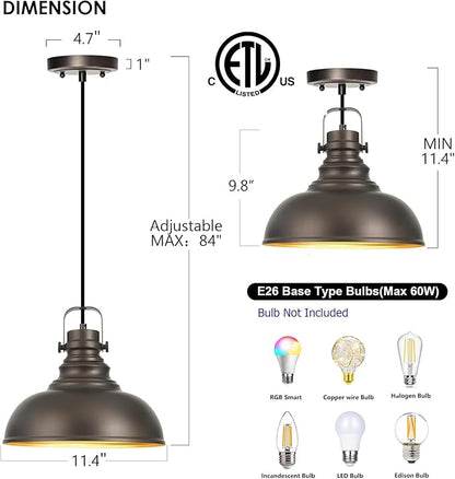 3 Packs Farmhouse Pendant Lights Kitchen Island Adjustable Pendant Light Fixtures Rustic Industrial Hanging Lamp,Oil Rubbed Bronze