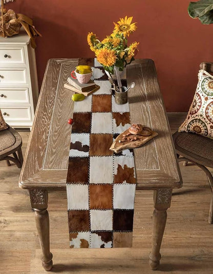 Abstract Cowhides Cotton Linen Table Runner for Dining Kitchen, Wedding Outdoor Party Tablerunners Decoration, Brown Beige Animal Fur Texture Dresser Scarf Coffee Tablecloth Runners 13x60 Inches