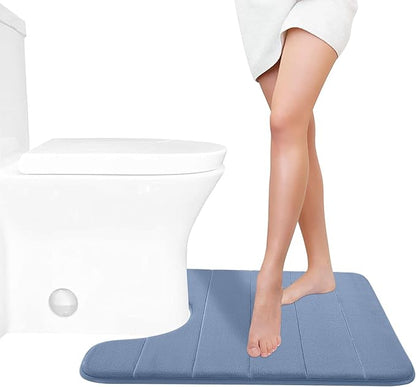 Yimobra Memory Foam Toilet Bath Mat U-Shaped, 24 X 20 Inches,Soft and Comfortable, Super Water Absorption, Non-Slip, Machine Wash and Easier to Dry for Bathroom Commode Contour Rug, Denim Blue
