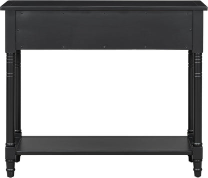 Knocbel Antique Entry Console Table with 2 Drawers & Bottom Open Shelf, Wood Sofa Tables for Entryway Hallway Living Room, 35.34" W x 13.8" D x 30.25" H, Black