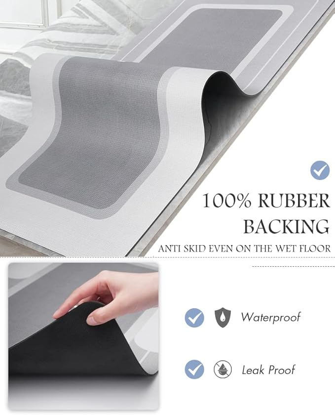 MontVoo-Bath Mat Rug Long Non Slip Super Absorbent Stain Resistant Quick Dry Thin Bathroom Mat Fit Under Door 17"x59" Grey