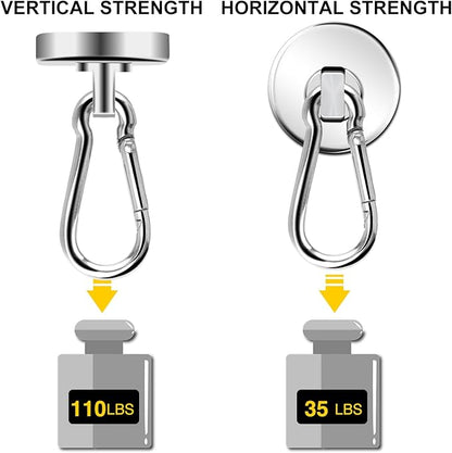 DIYMAG Magnetic Hooks, 110LBS Heavy Duty Neodymium Magnetic Hooks with Swivel Carabiner Hook,Great for Your Refrigerator and Other Magnetic Surfaces, Pack of 15