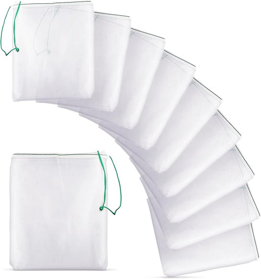 SunGrow Catappa Leaf Filter Bags, 10 Mesh Bags for Carbon Media, Durable Drawstring Bio Media Bags for Fish Tank Filters, Aquarium Fine Nylon Bags for Activated Carbon, Biosphere, or Ceramic Rings