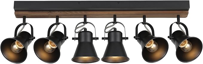 SEEBLEN 6-Light Track Light Fixtures Ceiling/Wall Mount, Adjustable Spotlight, Industrial Black Kitchen Lighting for Living Room, Dining Room, Hallway, Bathroom