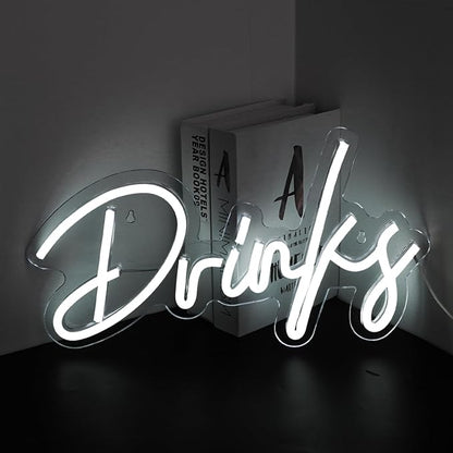 Looklight Drinks Neon Sign,Bar Neon Sign,Neon Signs for Wall Decor,Neon Sign For Room,White Neon Light Sign Led Neon Bar Signs USB Connectivity Light Up Wall Decor for Teen Room Bedroom Bar Store