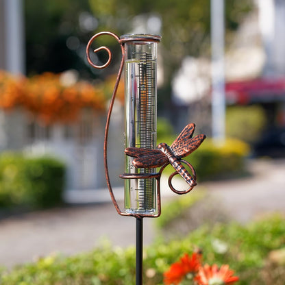 HOBYLUBY Dragonfly Rain Gauge Outdoor with 7 Inch Glass Tube