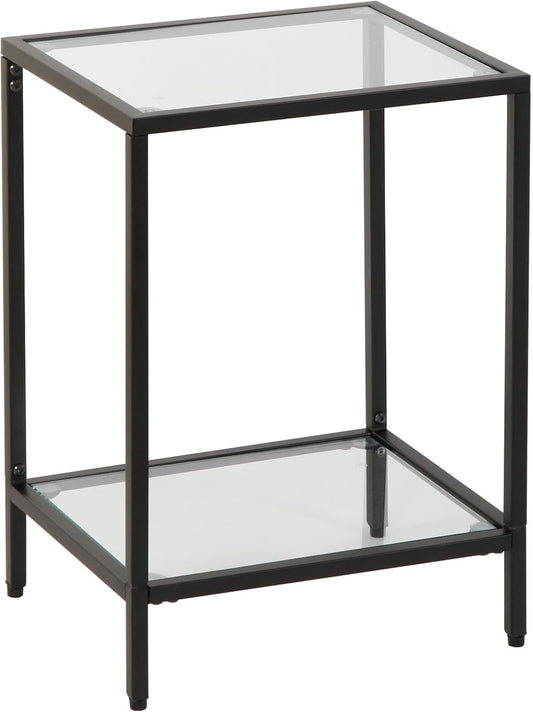 Gawicpy Modern 2-Tier Tempered Glass End Table - Stylish Black Metal Side Table for Small Spaces, Perfect for Living Room & Bedroom (Black, 1PCS)