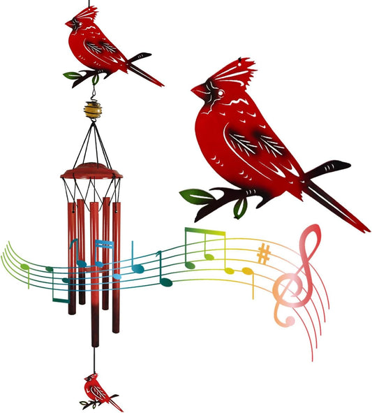 Hummingbird Wind Chimes Outdoor for Men/Women/Dad/Grandpa Birthday Gift Memorial Gift Metal Chimes Decor for, Home, Lawn, Porch, Patio, Garden Decor, Yard Decoration (Red Bird Station)