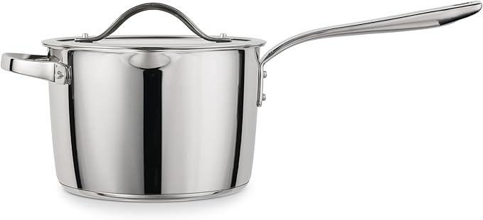 Tramontina Tempo Tri-Ply Base Stainless Steel 4-Quart Sauce Pan with Glass Lid, Induction-Ready Saucepan, Oven-Safe, Dishwasher-Safe