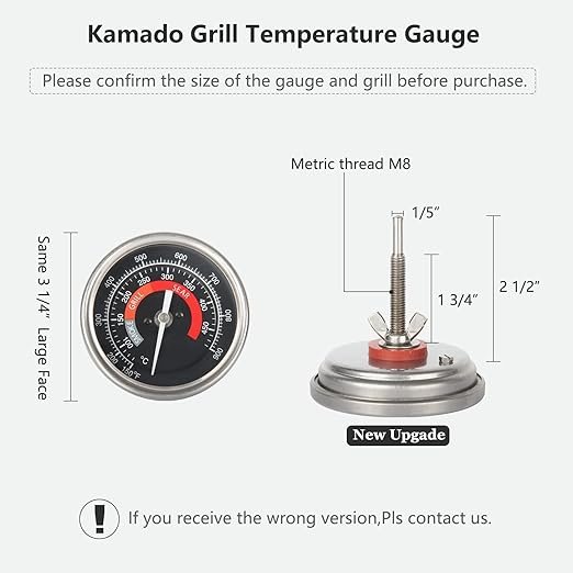 KAMaster BBQ Grill Temperature Gauge Waterproof Large Face for Kamado Joe Barbecue Charcoal Grill Stainless Steel 150-900°F Cooking Thermometer for Oven Wood Stove Accessories Tool Set Up Easy