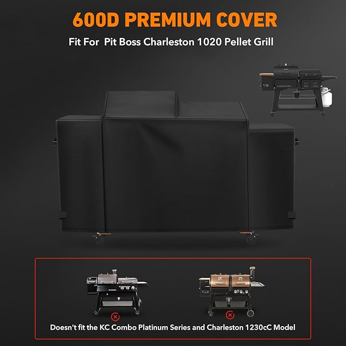 Heavy Duty 600D Polyester Cover Compatible with Pit Boss Charleston 1020 Pellet Grill Gas Griddle Combo PB1020NX Wood Pellet Grill with Handles, All Weather Protection Waterproof Cover