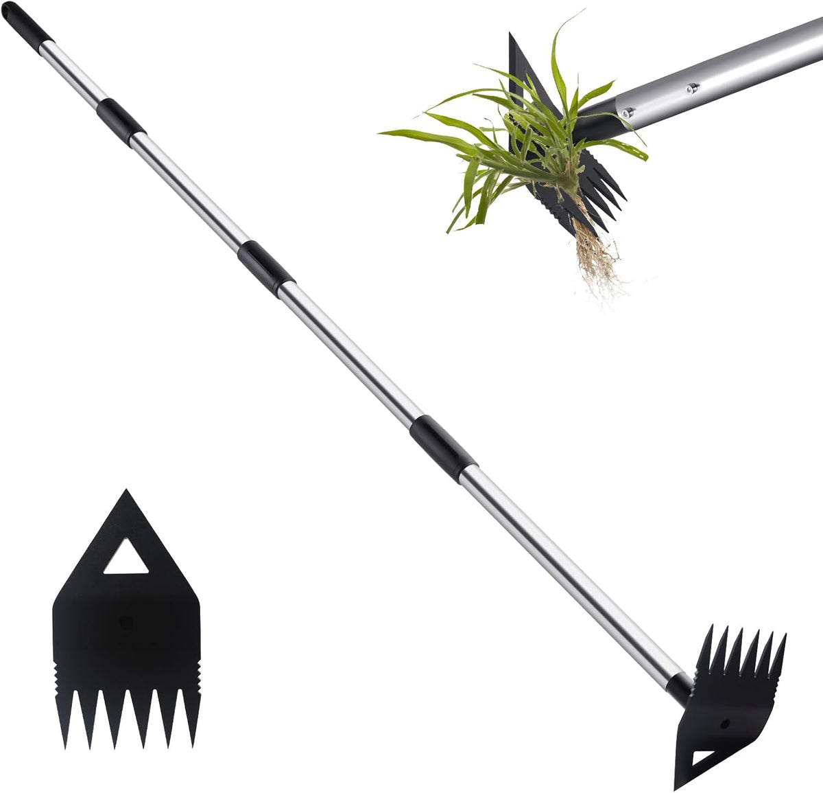 Weed Puller Tool with Long Handle, Hoe Garden Tool Weeding Rake Combo for Uprooting, Garden Hoe, Weed Remover Manual Hand Weeder for Yard Flower Bed