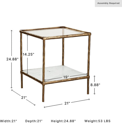 Signature Design by Ashley Ryandale Square End Table, Brass Glass & Marble